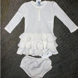 New Ralph Lauren Baby Girls White Dress with Diaper Cover